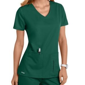 Green Greys Anatomy 4 Pocket Crossover V-Neck Top.